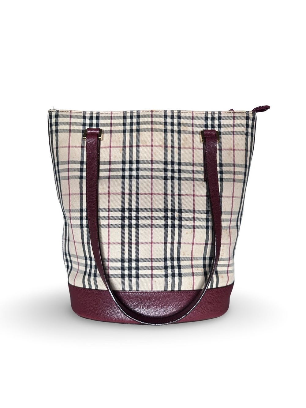 BURBERRY zip top nova check tote - leather handles and trim - pre loved vintage - Picture 2 of 13